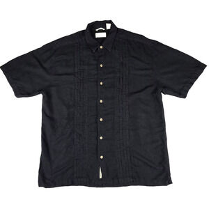 Cubavera Men's XL Guayabera Shirt Black Linen Blend Short Sleeve Pleated Casual